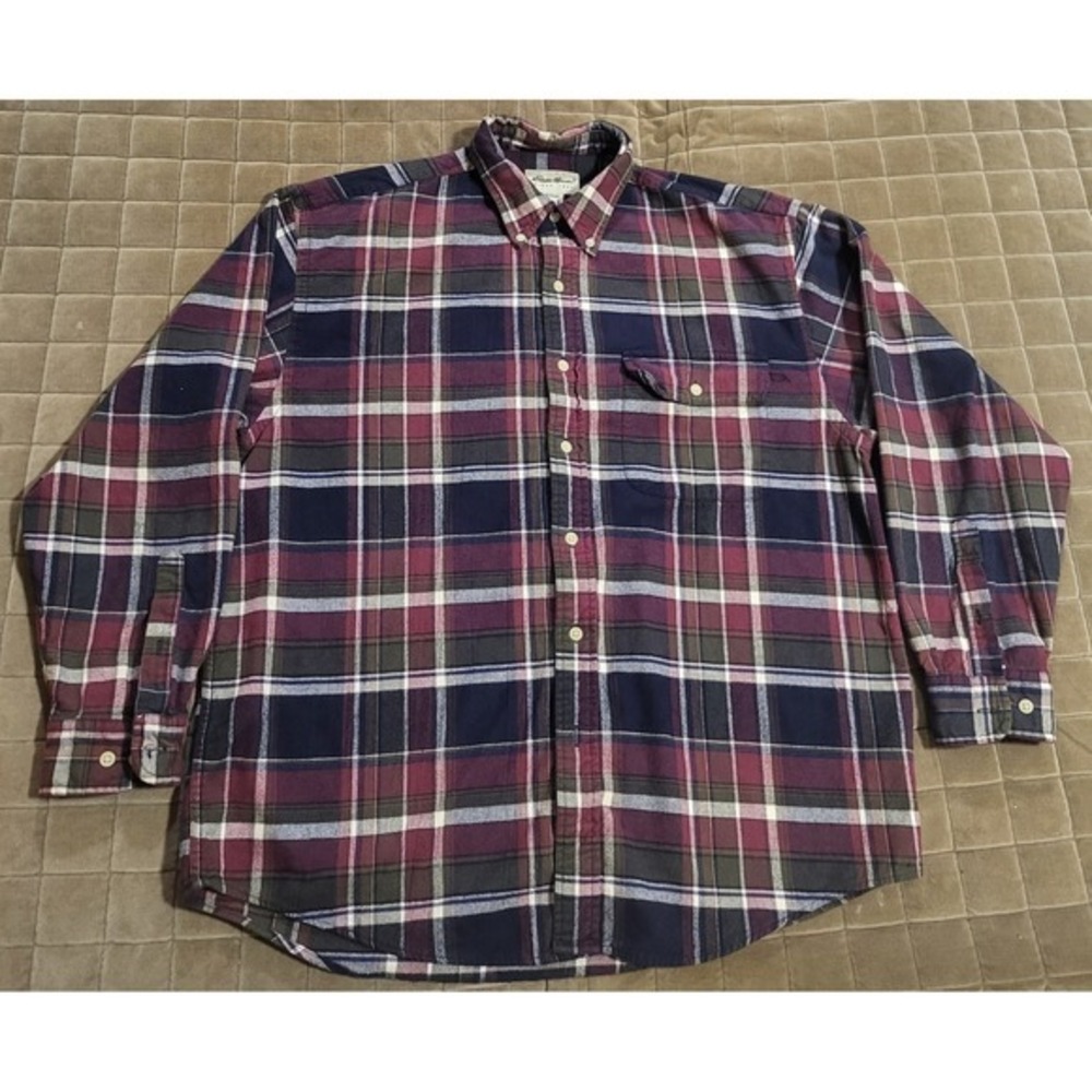 Eddie Bauer Flannel Shirt Mens Large Red Blue Plaid Long Sleeve Vintage Y2K VTG